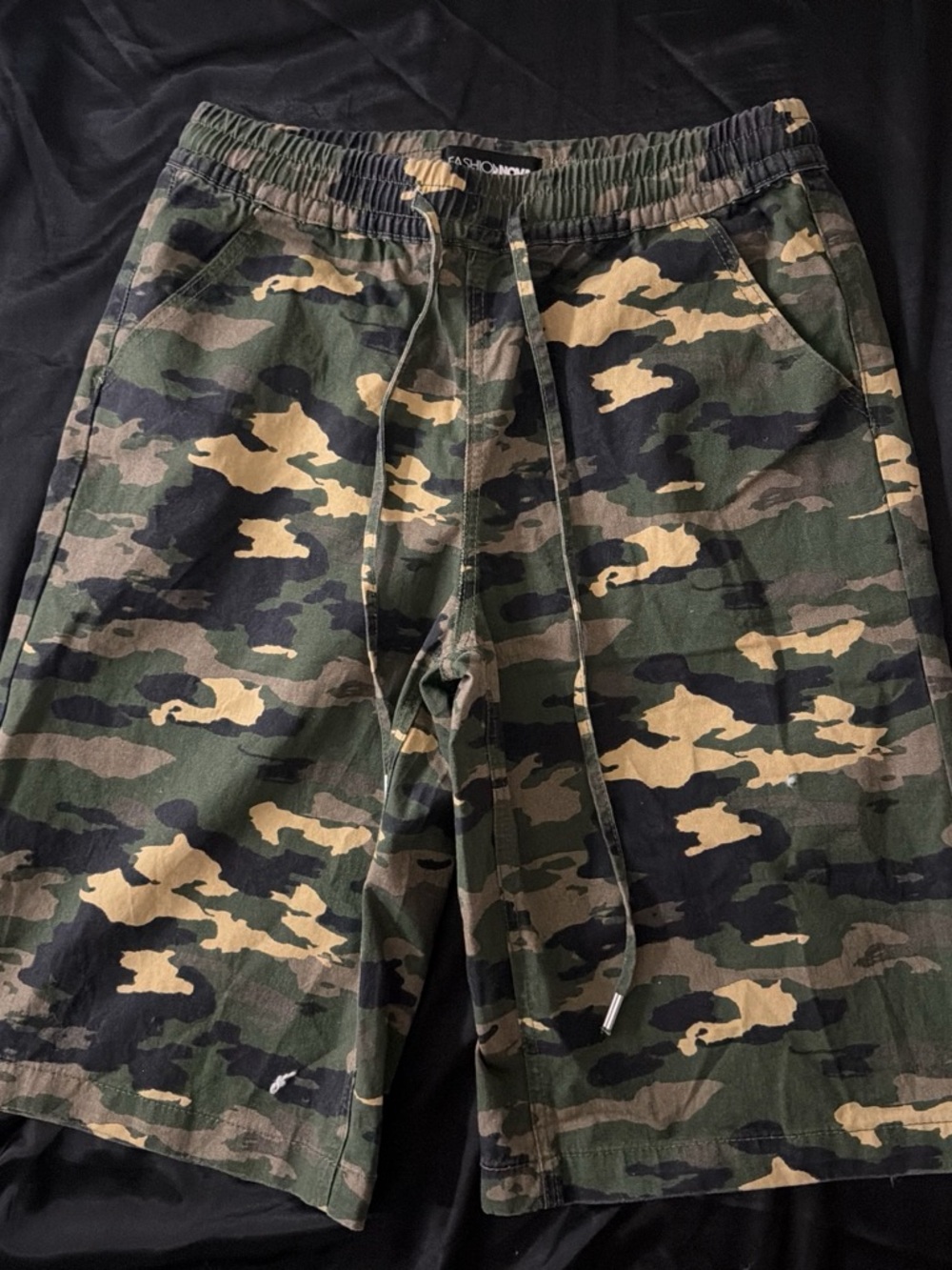 Fashion Nova Women's Camo Drawstring Shorts - Green & Tan